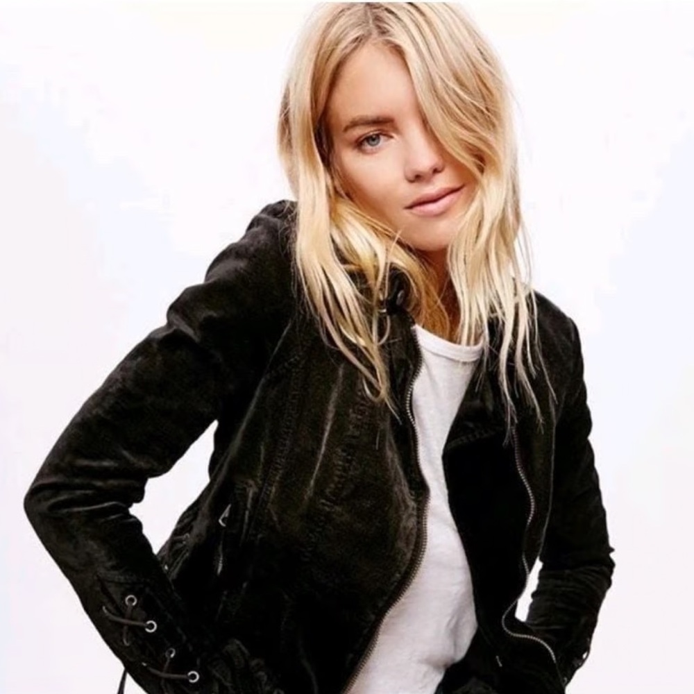 Free People Velvet Lace Moto Jacket - Picture 2 of 7
